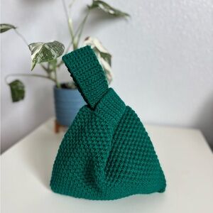 Green Crochet Loop Handle Handbag Wristlet